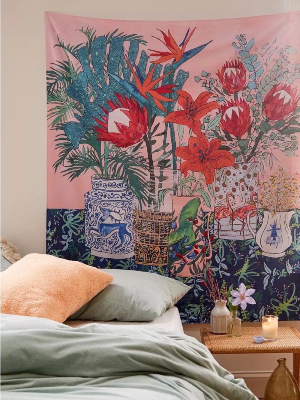 The Domesticated Jungle - Floral Still Life Tapestry by Lara Lee Meintjes